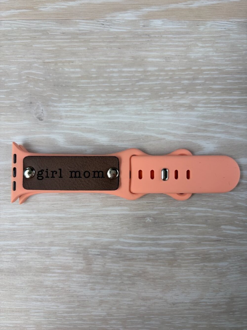 Girl Mom Engraved Silicone Band For Apple Watch 38mm 40mm 41mm 42mm Coral Pink